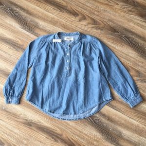 Madewell Denim Shirred Pullover Top Emmie Wash NWT
